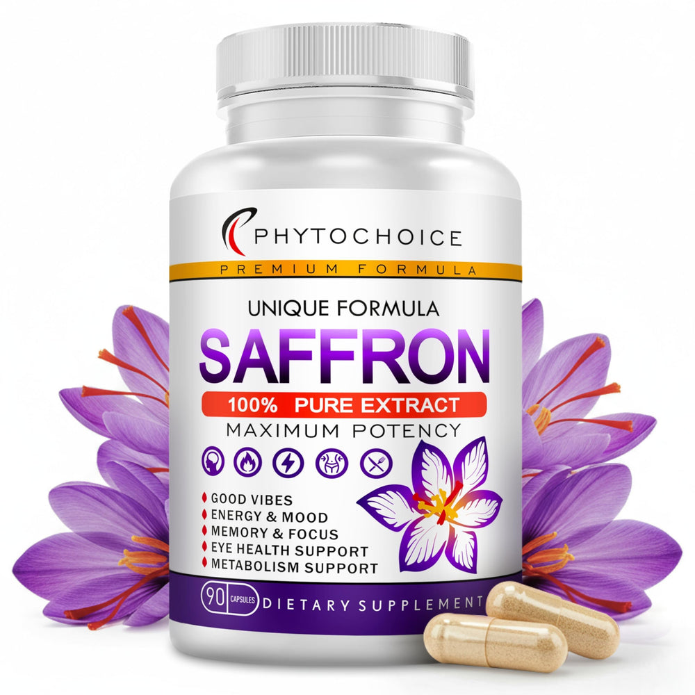 Saffron supplements bottle front view
