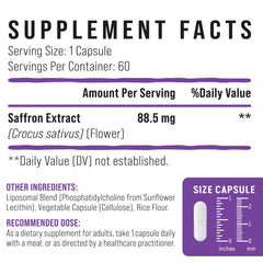 Product packaging and ingredients of saffron supplement
