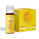 SAGA Surge Peach Mango 2oz energy shot bottle – front view