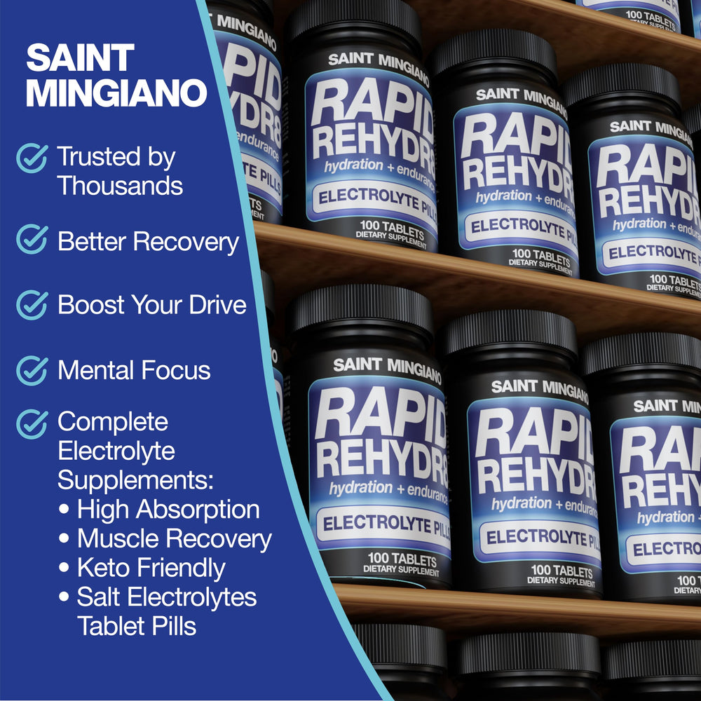 Gym bag with Saint Mingiano Rapid Rehydr8 for on-the-go hydration