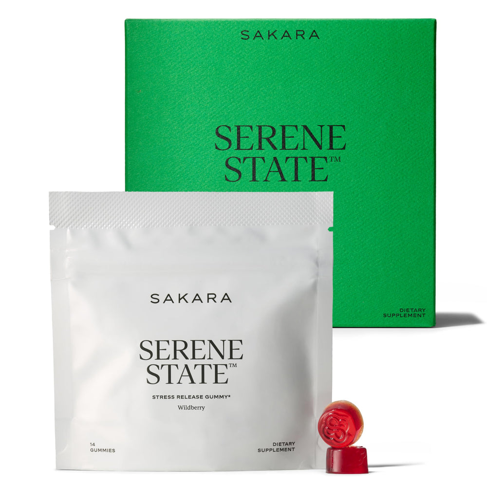 SAKARA Serene State Stress Relief Gummies Wildberry – front bottle label