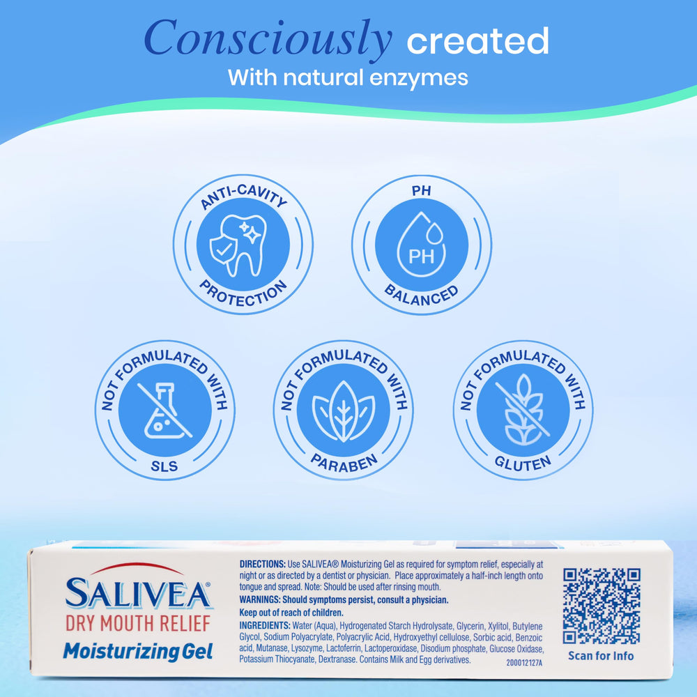 Salivea gel used at night to relieve dry mouth while sleeping