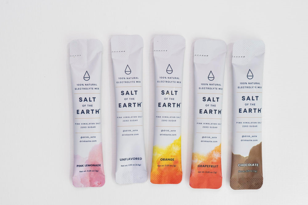 Salt of the Earth Keto-friendly badge on packaging signals carb-conscious hydration.