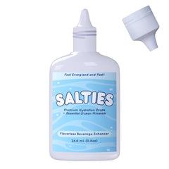 Salties Electrolyte Drops bottle pour shows fast hydration at a glance.