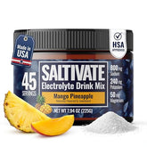 Saltivate high-sodium electrolytes bottle 32 oz shows tropical hydration on hot days.