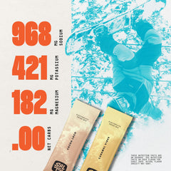 Close-up of SALTT Cocoa electrolyte powder packets