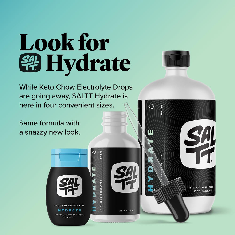 Dropper with SALTT Electrolyte Drops beside a glass