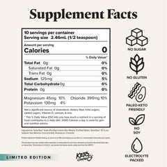 Bottle label highlighting sodium, potassium, magnesium