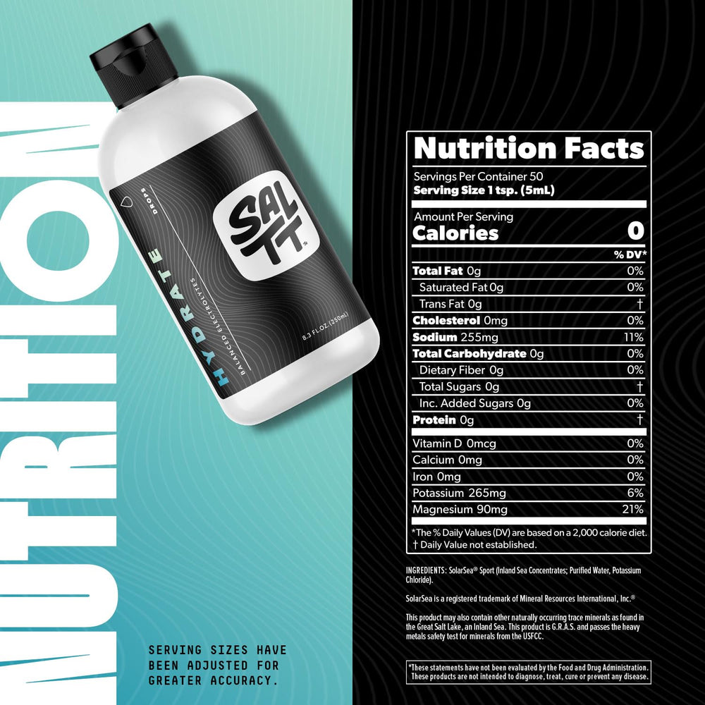 Unflavored SALTT Hydrate electrolyte drops label