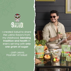 Prepared Salud drink in a glass with peach mango color