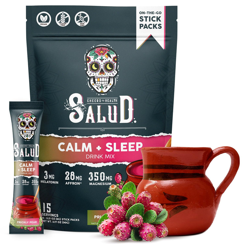 Front view of Salud 2-in-1 Sleep Aid + Calm Drink Mix Prickly Pear flavor