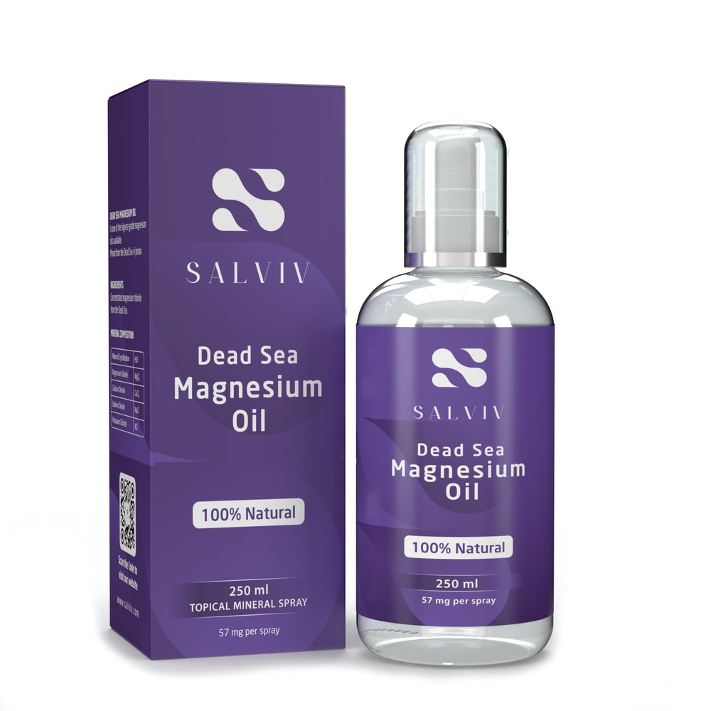Salviv front bottle view showing clean Dead Sea magnesium packaging for easy identification
