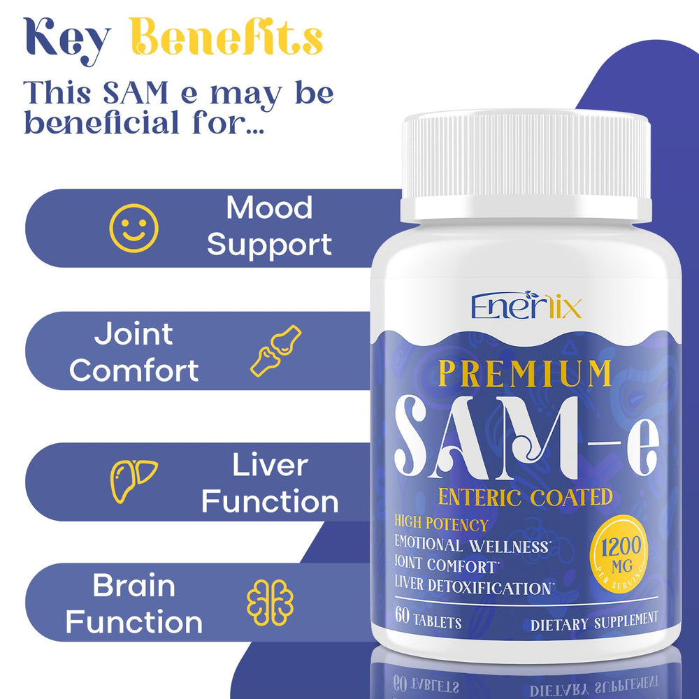 Vegan, gluten-free Enerlix SAM-e supplement bottle