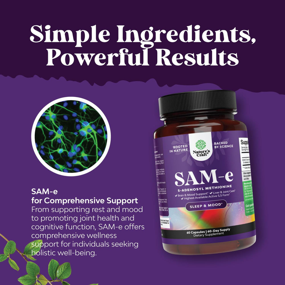 Ingredients panel for Sam-E 200mg mood support supplement