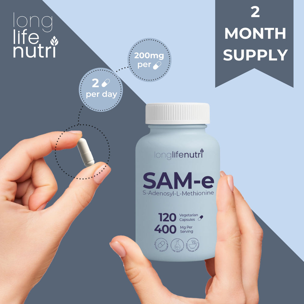 Bottle of LongLifeNutri SAM-e 400mg with label