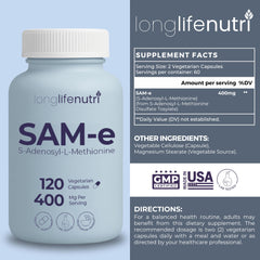 SAM-e 400mg capsules highlighting vegetarian formula
