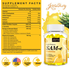 SAM-e Gummies pineapple flavor ingredients label showing L-Tyrosine, B vitamins, NAC and CoQ10