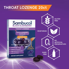 Back view of Sambucol lozenge packaging showing ingredients