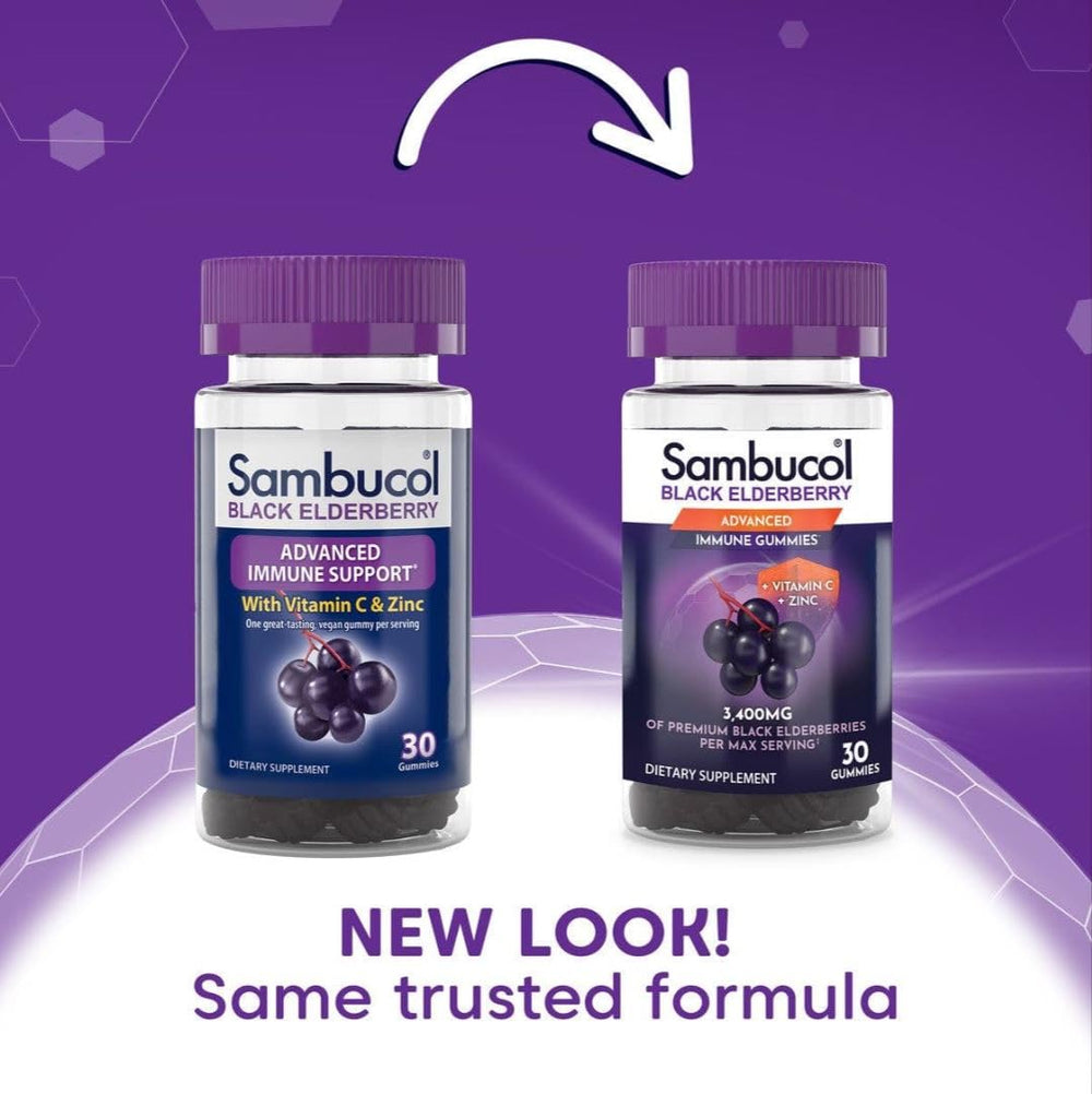 Two-pack Sambucol elderberry gummies label and packaging