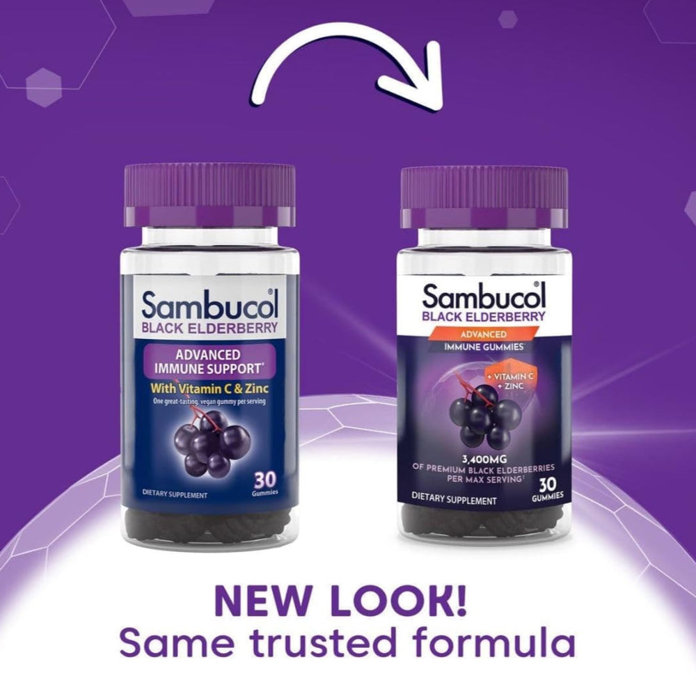 Side view of Sambucol bottle showing label