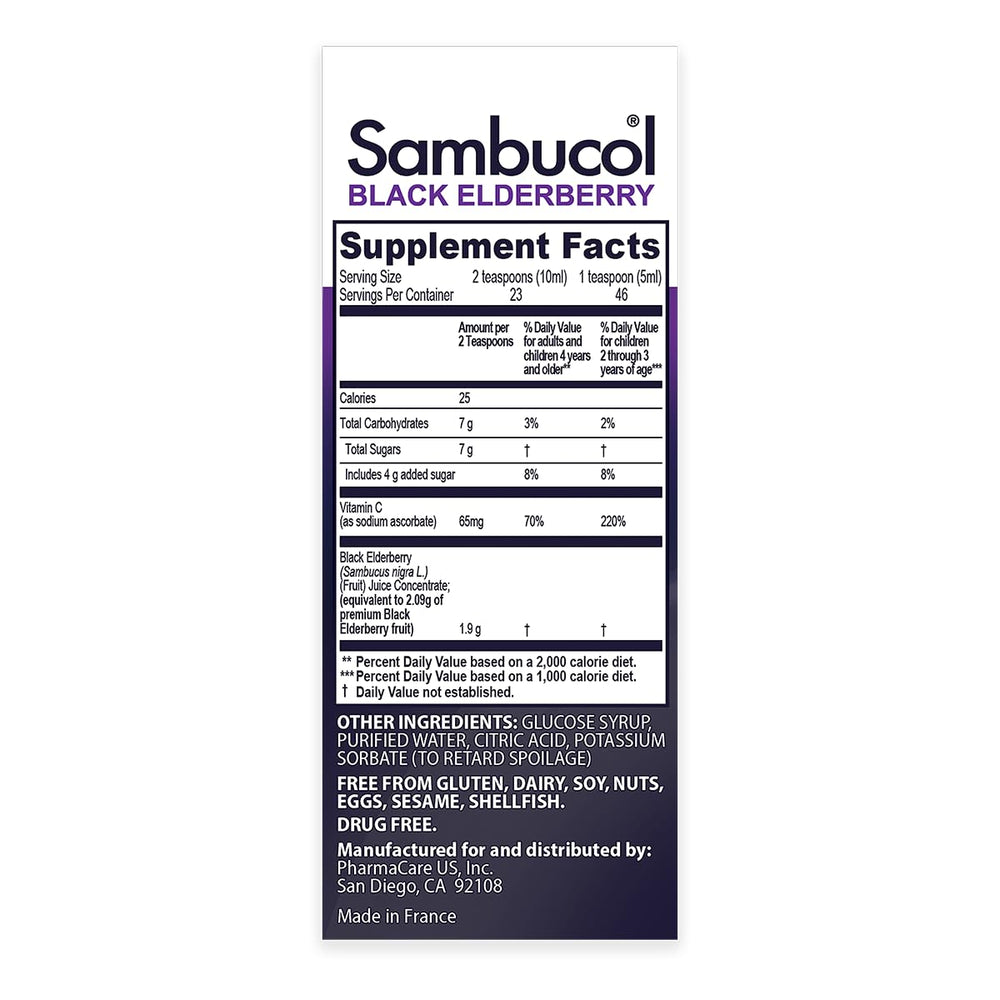 Side view of Sambucol Black Elderberry Syrup for Kids bottle