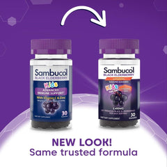 Back label of Sambucol Kids Elderberry Gummies bottle