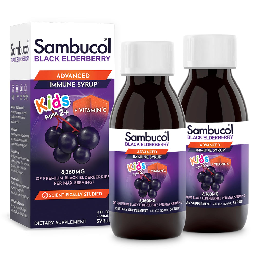 Sambucol Kids Black Elderberry Syrup 4 oz 2-pack front view