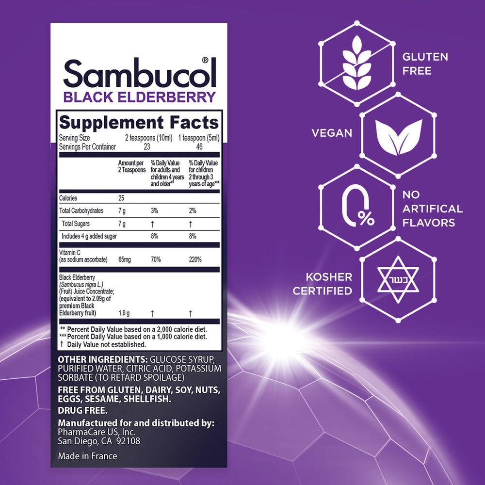 Sambucol Kids Elderberry Syrup 4 oz 2-pack label detail