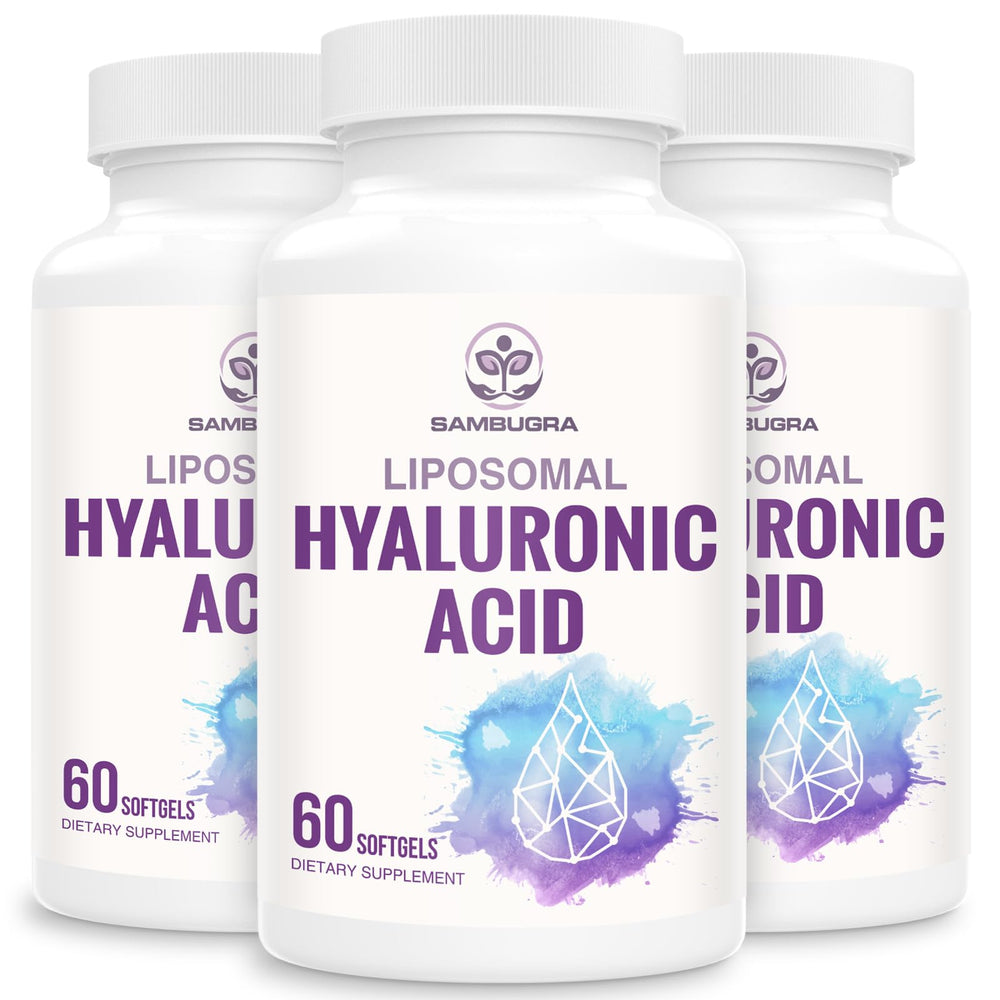 Front view of Sambugra Liposomal Hyaluronic Acid 1000mg pack of 3