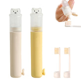 Front view of SAMIQU Travel Toothbrush Set with built-in toothpaste container