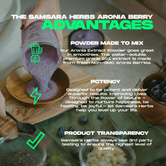 Front view of Samsara Herbs Aronia Berry 20:1 Extract Powder bottle