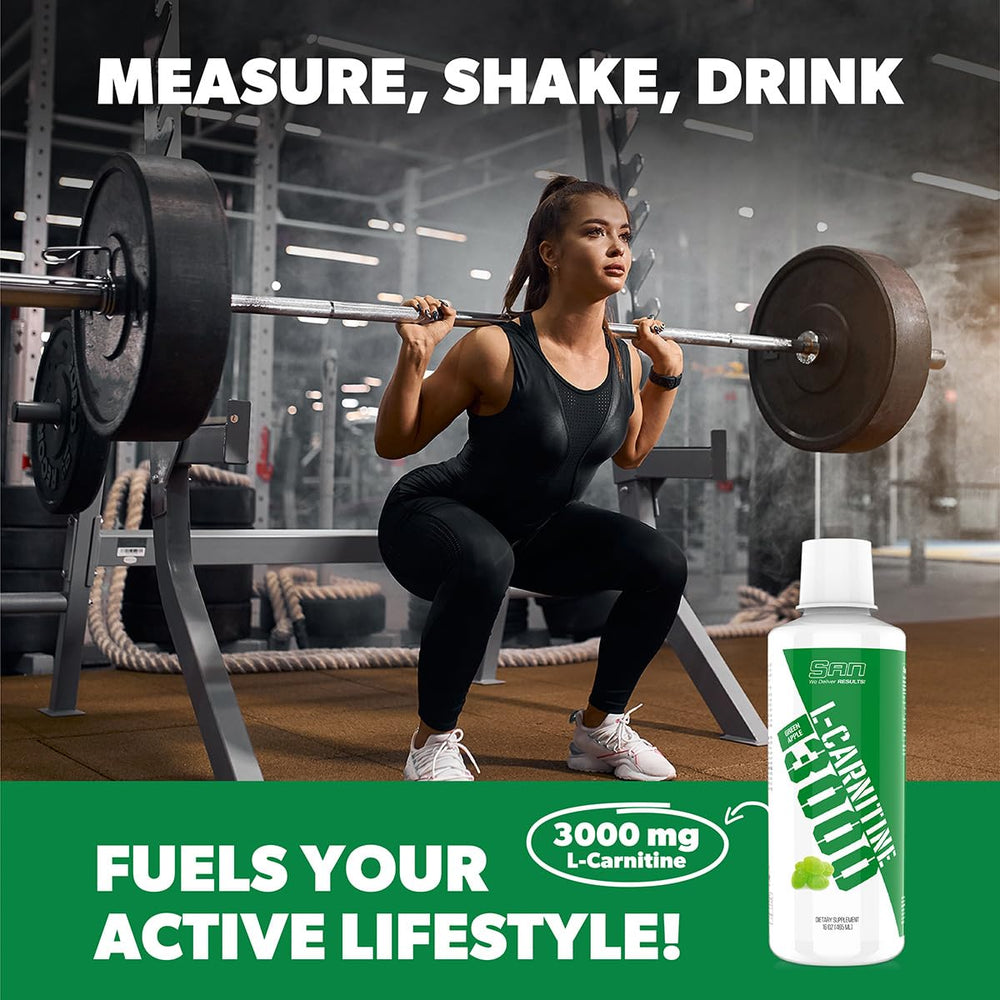 SAN Nutrition L-Carnitine 3000 green apple glass with refreshing flavor