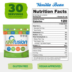 SAN Rawfusion Vanilla Bean shake in glass demonstrates creamy texture.