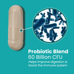 Close-up of probiotic capsules and prebiotics