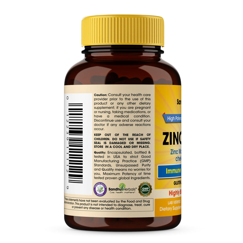 Zinc 30mg per serving information on bottle
