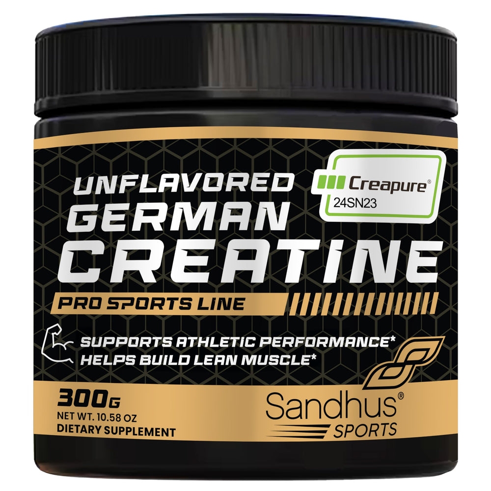 Bottle of Sandhu's German Creatine Monohydrate Powder – unflavored, 60 servings, 10.58 oz