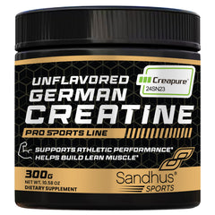 Bottle of Sandhu's German Creatine Monohydrate Powder – unflavored, 60 servings, 10.58 oz