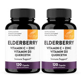 Bottle label of Sandhu's Elderberry Vitamin C Zinc D3 Quercetin 120-count