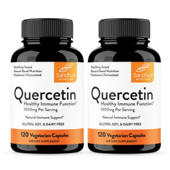Front view of Sandhu's Quercetin Vegetarian Capsules bottle