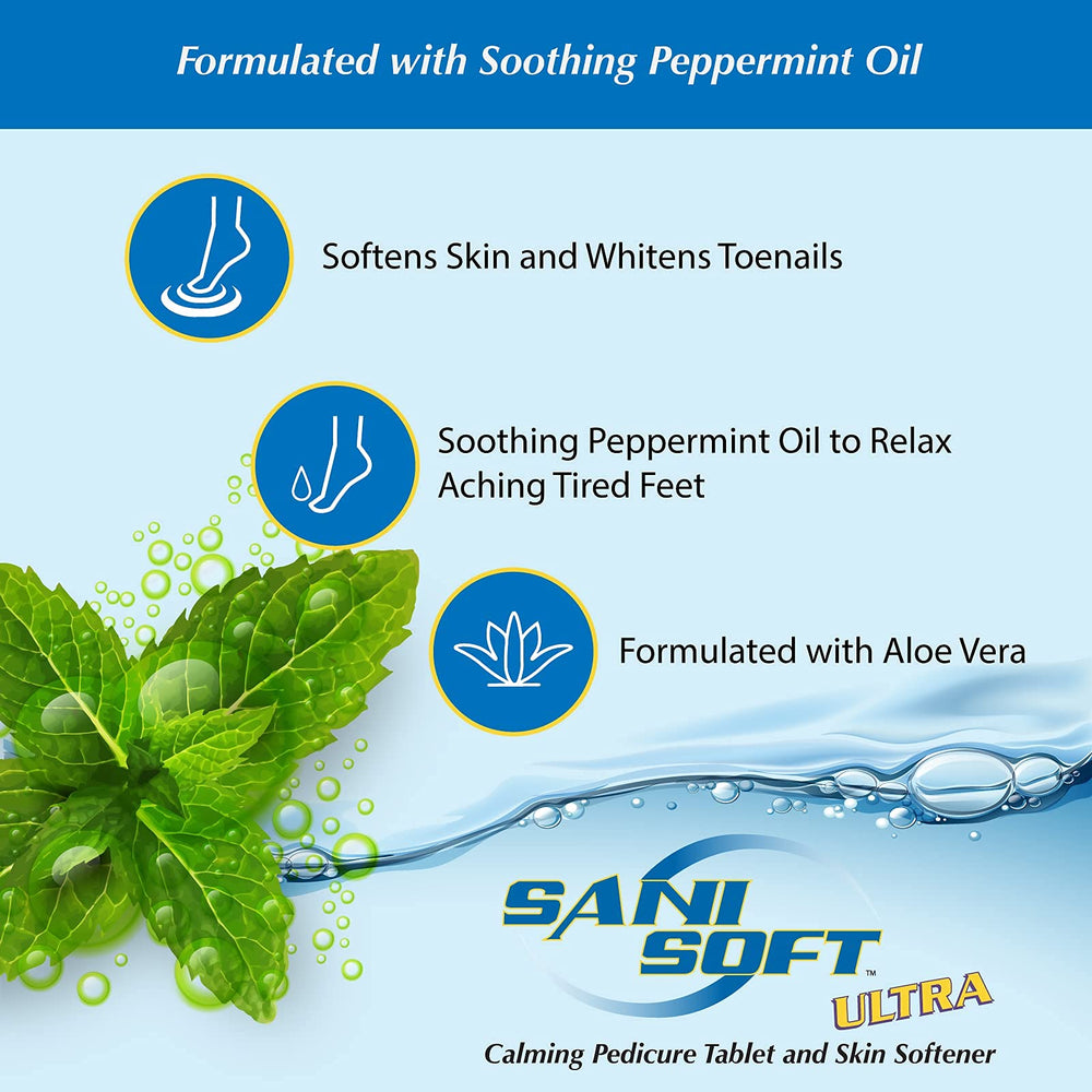 Pedicure spa with Sani-Soft peppermint tablets dissolving in water
