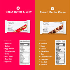 SANS Meal Bar protein content close-up highlighting 14-15g protein