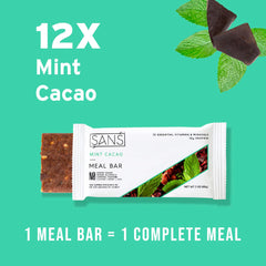 SANS Mint Cacao nutrition label notes 14–15g protein per bar for energy