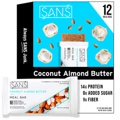 SANS meal-replacement bar in package, ideal for on-the-go gluten-free snacking.