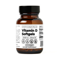 Bottle of Santa Cruz Paleo Vitamin D softgels with olive oil carrier