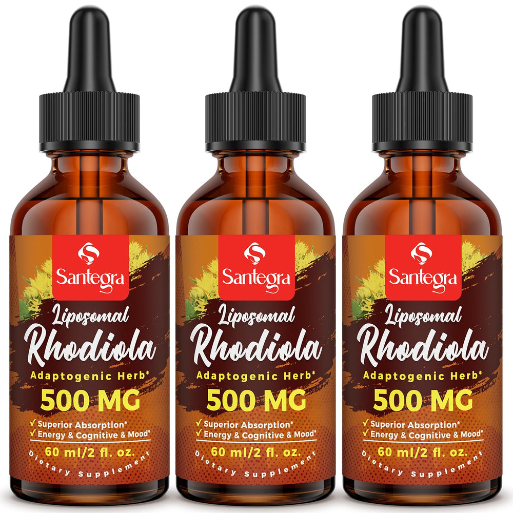 Front view of Santegra Rhodiola 57k liposomal liquid bottle