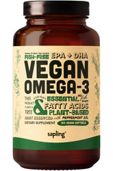 Front view of Sapling Algae Omega-3 bottle
