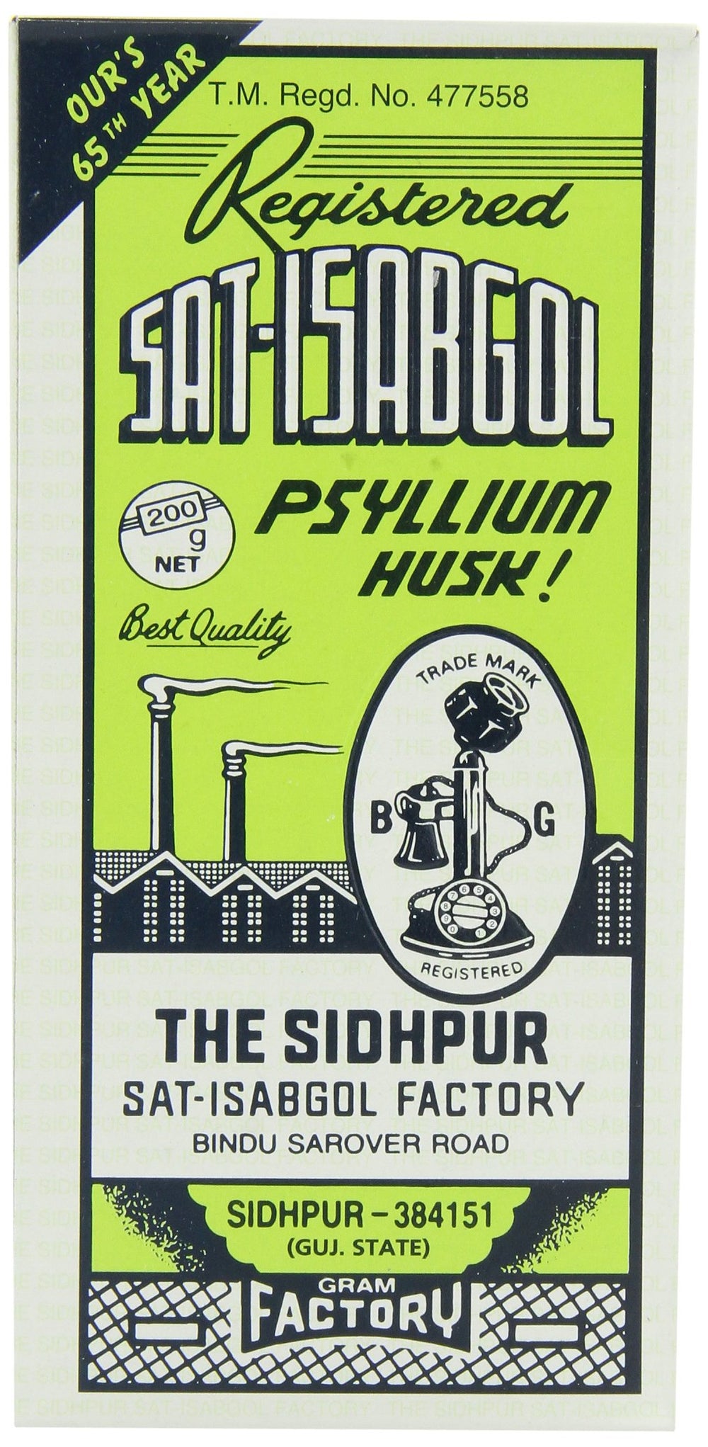 Front view of Sat-isabgol psyllium husk box (5 x 200g pack)