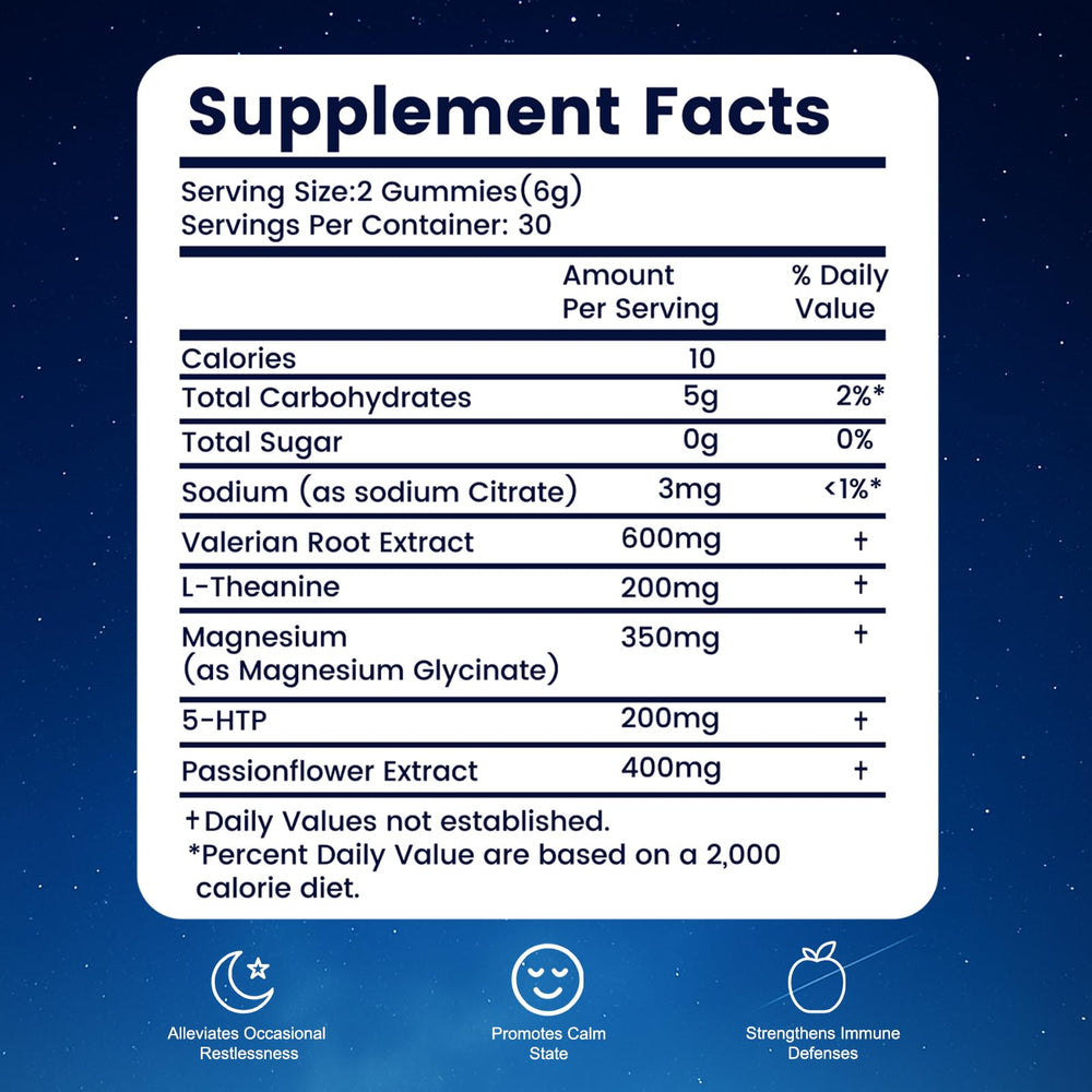 Close-up of melatonin-free sleep aid with valerian and passionflower