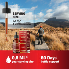 Close-up of dosage instruction 0.5 ml daily