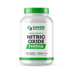 Saver Supplements Nitric Oxide bottle front with 240 capsules for daily performance support